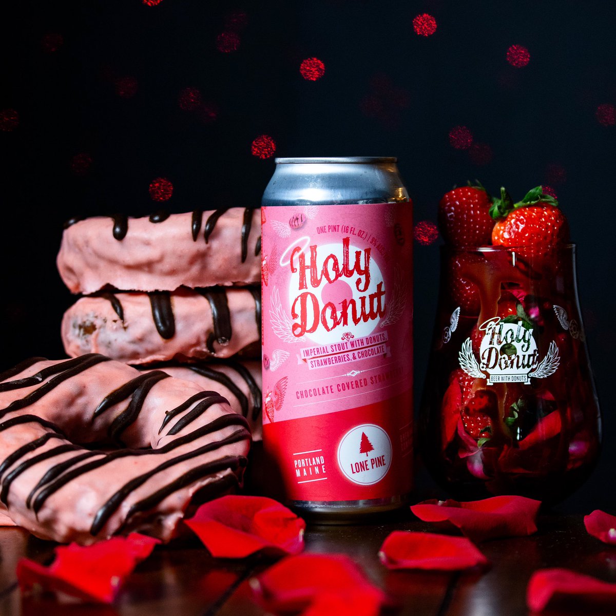 🍓HOLY DONUT CHOCOLATE COVERED STRAWBERRY IMPERIAL STOUT lands in the tasting rooms SATURDAY at NOON. This annual batch of seductive stout will hit ME distribution shortly after, making it available during the season of love that culminates on February 14th.❤️