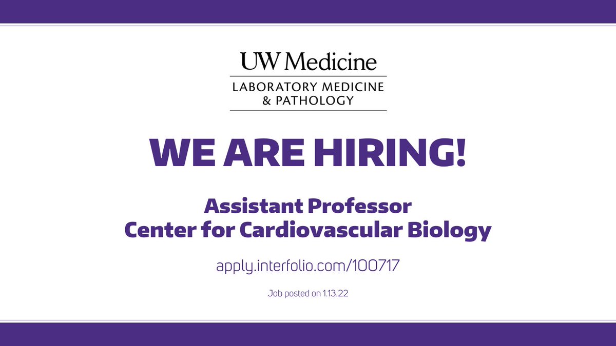 UW Dept. of Laboratory Medicine and Pathology 🔬 (@uwlabmedpath) on Twitter photo We're hiring! The Center for Cardiovascular Biology, housed in our dept., invites applications from qualified candidates for a faculty position at the rank of Asst. Prof. whose research program is in the field of #CardiacBiology.
Details: apply.interfolio.com/100717
<a href="/biologistbill/">Bill Mahoney</a> We're hiring! The Center for Cardiovascular Biology, housed in our dept., invites applications from qualified candidates for a faculty position at the rank of Asst. Prof. whose research program is in the field of #CardiacBiology.
Details: apply.interfolio.com/100717
<a href="/biologistbill/">Bill Mahoney</a>