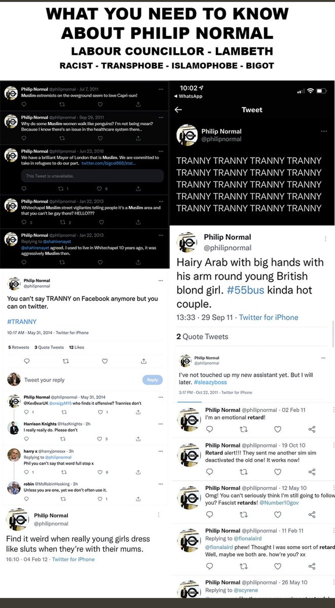 Manzi_X's tweet photo. @stephenhealy @alexander_olly Context ?
#PhilipNormal repeatedly made racist, islamaphobic, transphobic remarks about black peoples, Muslims, Arabians …
He also comments about “chavs” - apparently there’s a “right type and wrong type” of chav!
And the list goes on!
What other info do you need?
🤷🏾♂️⬇️⬇️ https://t.co/sWAs3skFmV