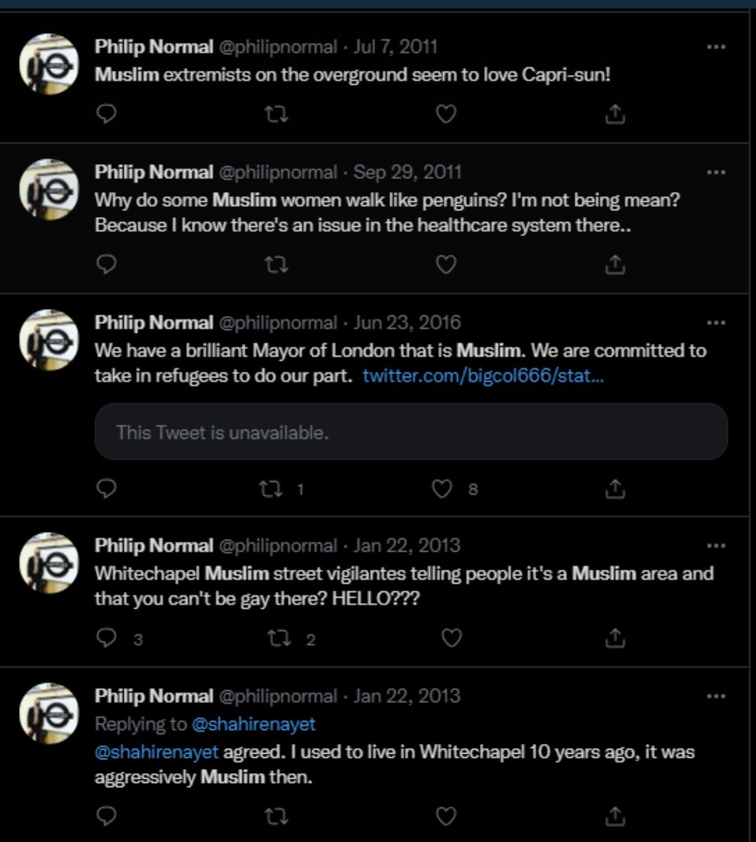 Manzi_X's tweet photo. @stephenhealy @alexander_olly Context ?
#PhilipNormal repeatedly made racist, islamaphobic, transphobic remarks about black peoples, Muslims, Arabians …
He also comments about “chavs” - apparently there’s a “right type and wrong type” of chav!
And the list goes on!
What other info do you need?
🤷🏾♂️⬇️⬇️ https://t.co/sWAs3skFmV