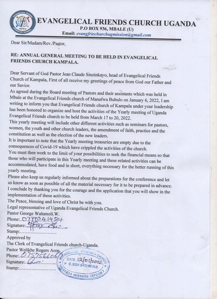 FriendsKampala's tweet photo. @FriendsKampala is honored to host the forthcoming annual conference to be held from 17 to 20 of March 2022. This is the first time in history that the city of Kla will have this honor. Different guests from Kenya,Tanzania, Rwanda and even Burundi are expected. @EFC_MidAmerica https://t.co/0nPb9UFeat