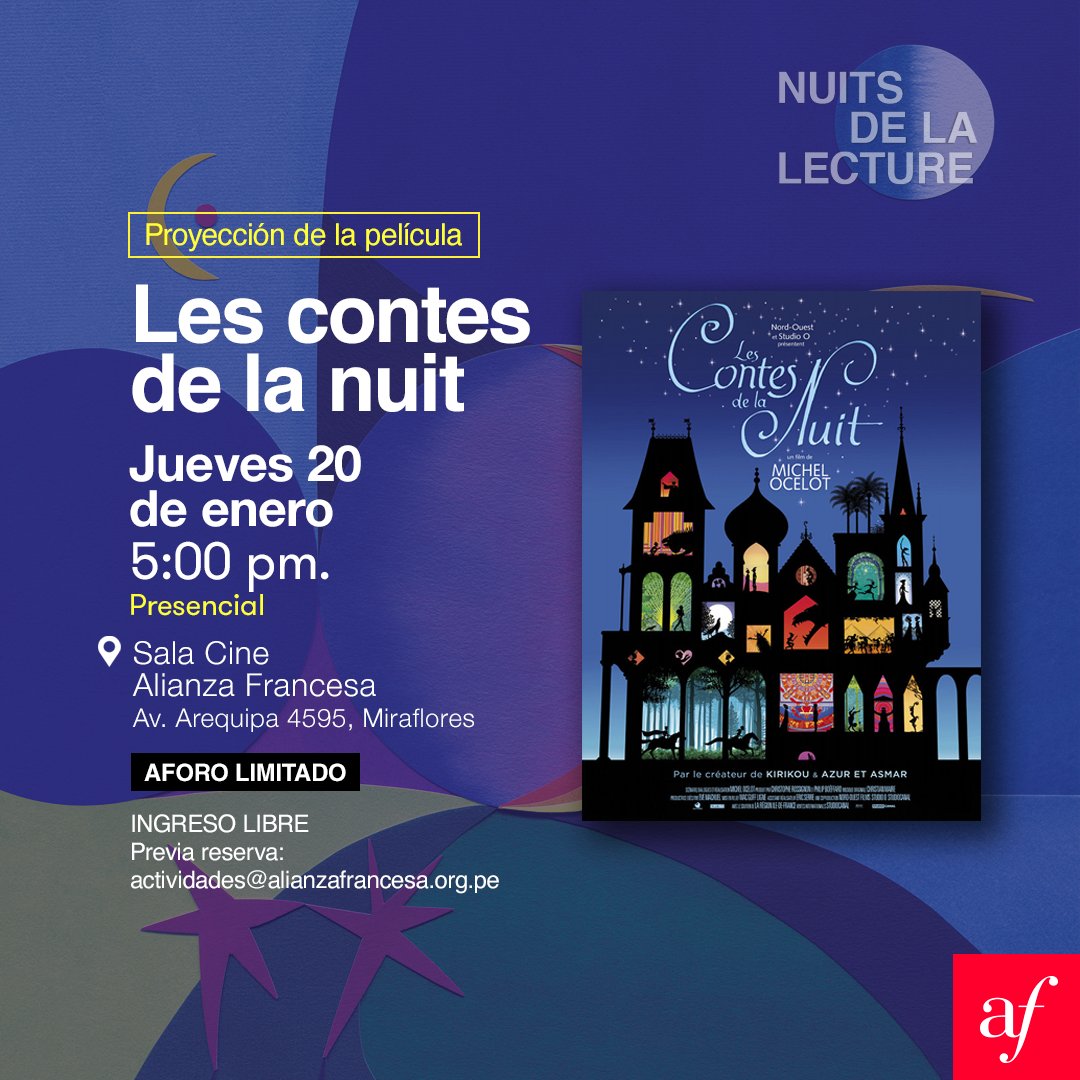 AFLima_Oficial's tweet photo. Celebramos la #Nuitsdelalecture📚🌚, organizado por las #MediatecasAF, con una selección de tres largometrajes en torno al amor💞 presentados en nuestra sala cine AF Miraflores 🏛📍
Reserva tu butaca👉https://t.co/LS4w0dwsEn
#AFCultural https://t.co/XvMm65kB7h