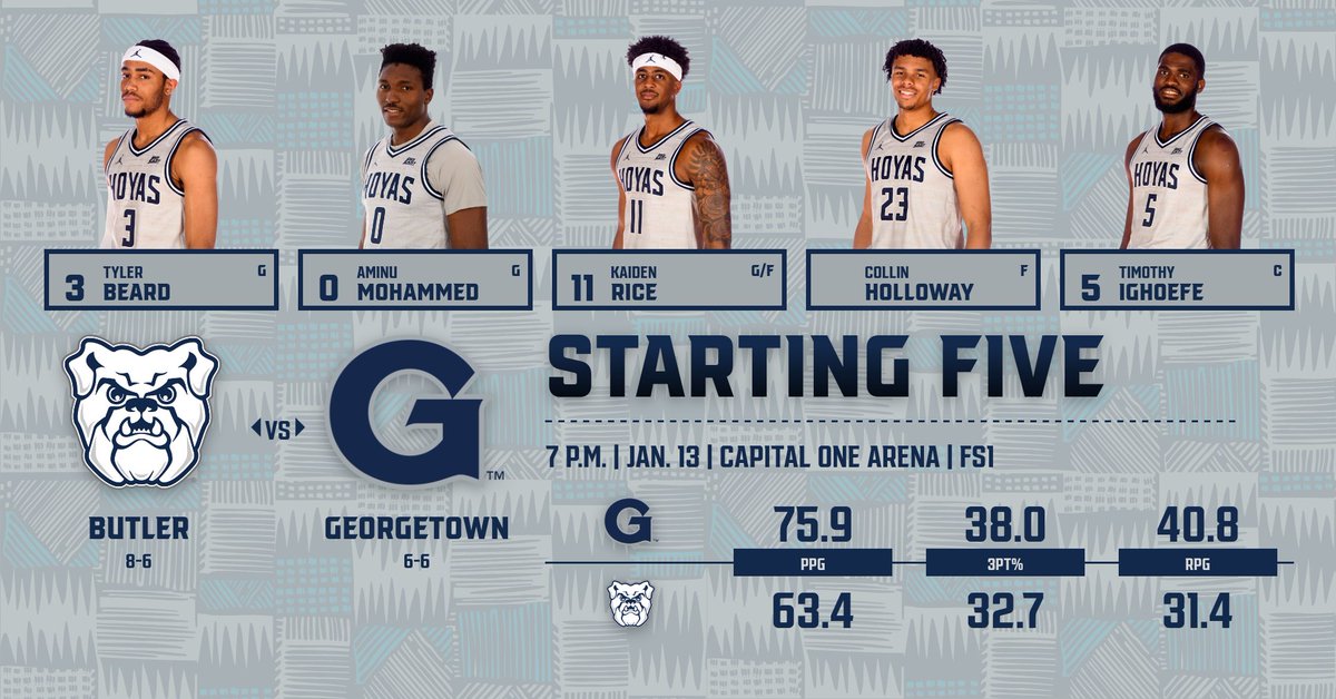 GeorgetownHoops's tweet photo. YOUR starting five for tonight's contest!
#HOYASAXA https://t.co/ubfl6AXLl8