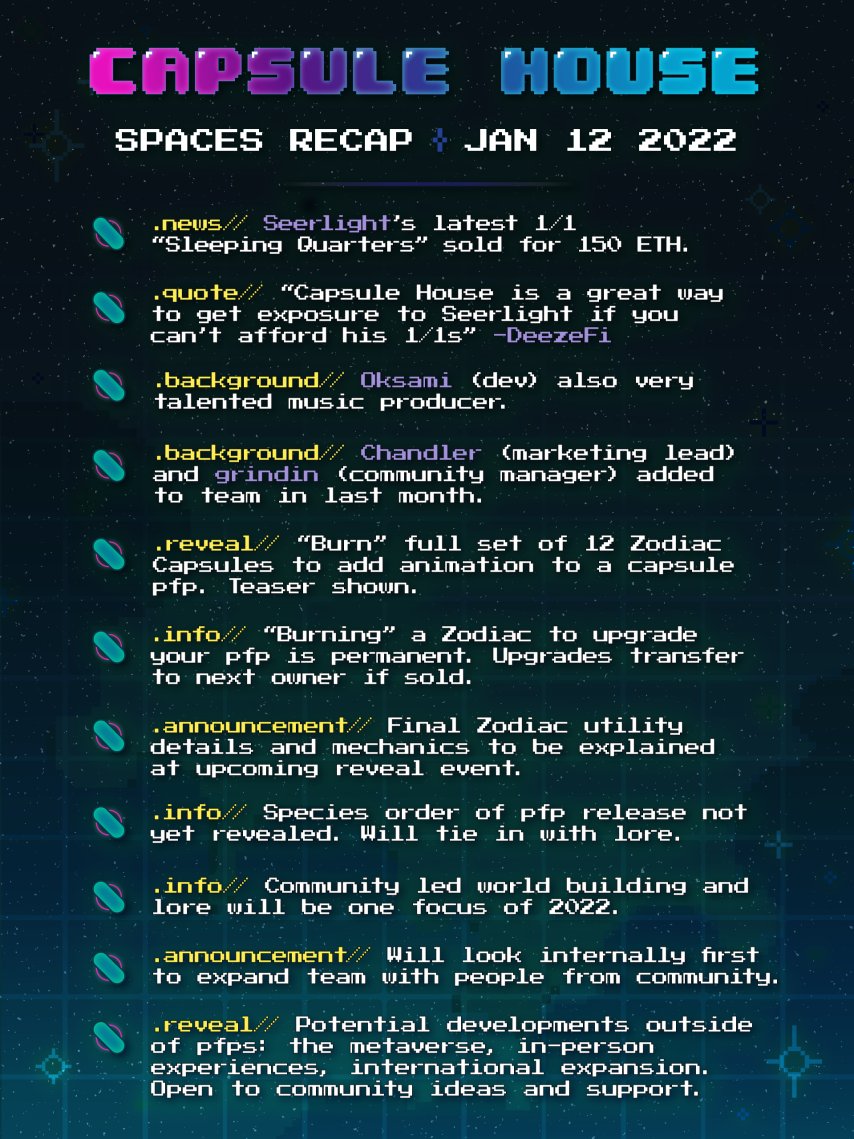 capsule_house's tweet photo. ICMYI: Recap from yesterday's Spaces hang with @DeezeFi, @Anonymoux2311, @DeFi_Brian, and @sobylife. https://t.co/FDjTqMbVrF