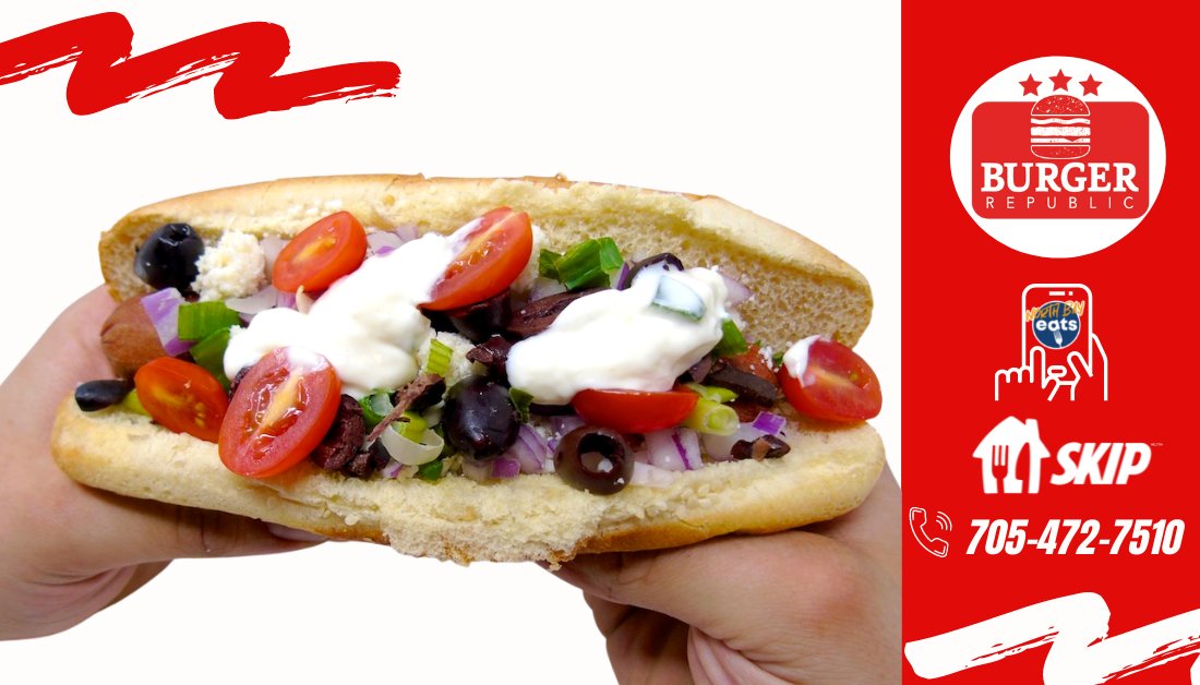 BurgerRepNB's tweet photo. Hotdog heaven 🤤 get your hands on the Greek Gourmet Hotdog today 👉📲 at lefthttps://craverapp.com/apps/north-bay-eats/ https://t.co/7SyyhHx9yp