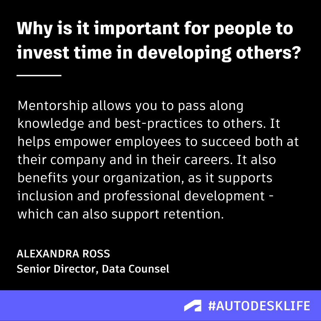 AutodeskLife's tweet photo. Did you know we have a mentorship program that matches employees with potential mentors to help them meet their professional goals? Meet Alexandra, a mentorship circle leader, and learn why mentorship means so much to her:
#MonthofMentorship #NationalMentoringMonth 💡 https://t.co/J8zXQuzerD