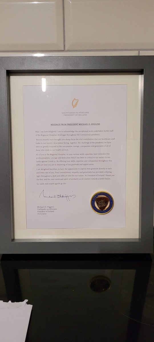 I received my  medal from #regionalhospitalmullingar and a letter from @PresidentIRL for working through #COVID19 and my buddy @timbcaycgi gave it a very simple but affective touch by framing medal and letter all in one. #fronlineworker #HealthcareHeroes