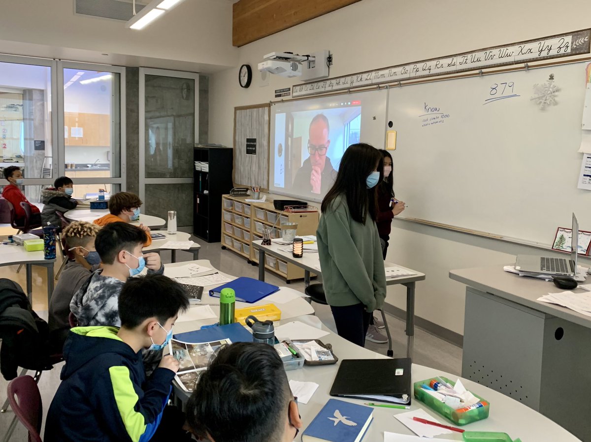 Div. 4 took on principal @Vendram1n in a Mystery Skype! Students worked as a team to ask and answer questions to reveal clues about their opponent’s mystery number. Collab with a teacher to see numeracy skills and #corecompetencies in action! @MaddaughSD36 @Surrey_Schools