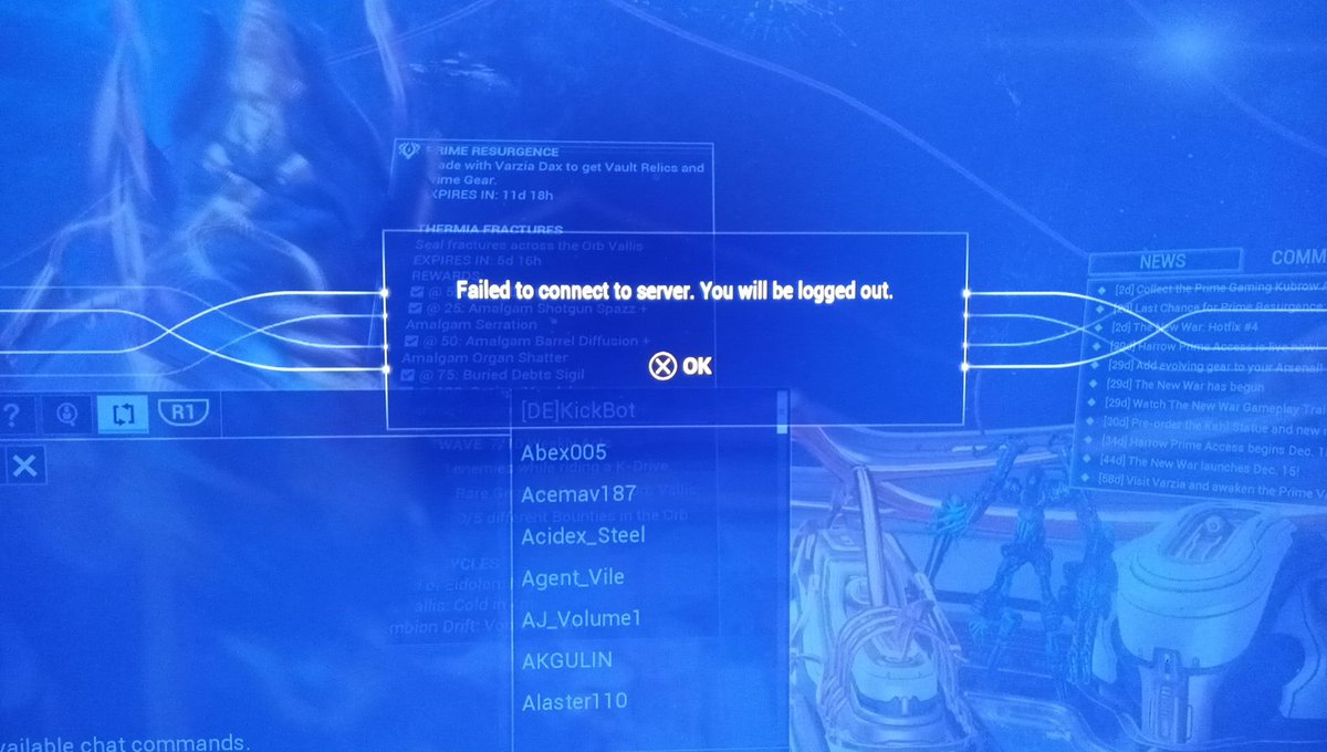 JordiMSX's tweet photo. @PlayWarframe Is Warframe down?  10 tries from PS4 and can't play. Are European servers working? https://t.co/4VbAZkRG3J