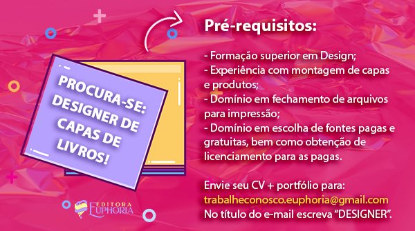 editoraeuphoria's tweet photo. Hey, designers! Estamos procurando por você🥰 
👉Marque seu amigo designer que ama livros! ✨📚 https://t.co/YbRYuxD9ee