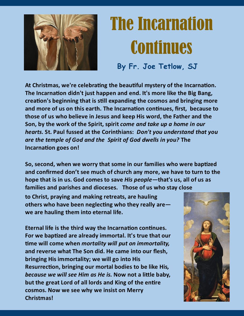 MontserratJRH's tweet photo. Read our latest blog post written by Fr. Joe Tetlow, SJ!
#incarnation #Jesus #Father #HolySpirit #ChristmasContinues #baptism #frjoe #montserrat #ignatian #spirituality #Catholic https://t.co/fvoSFxmaIj