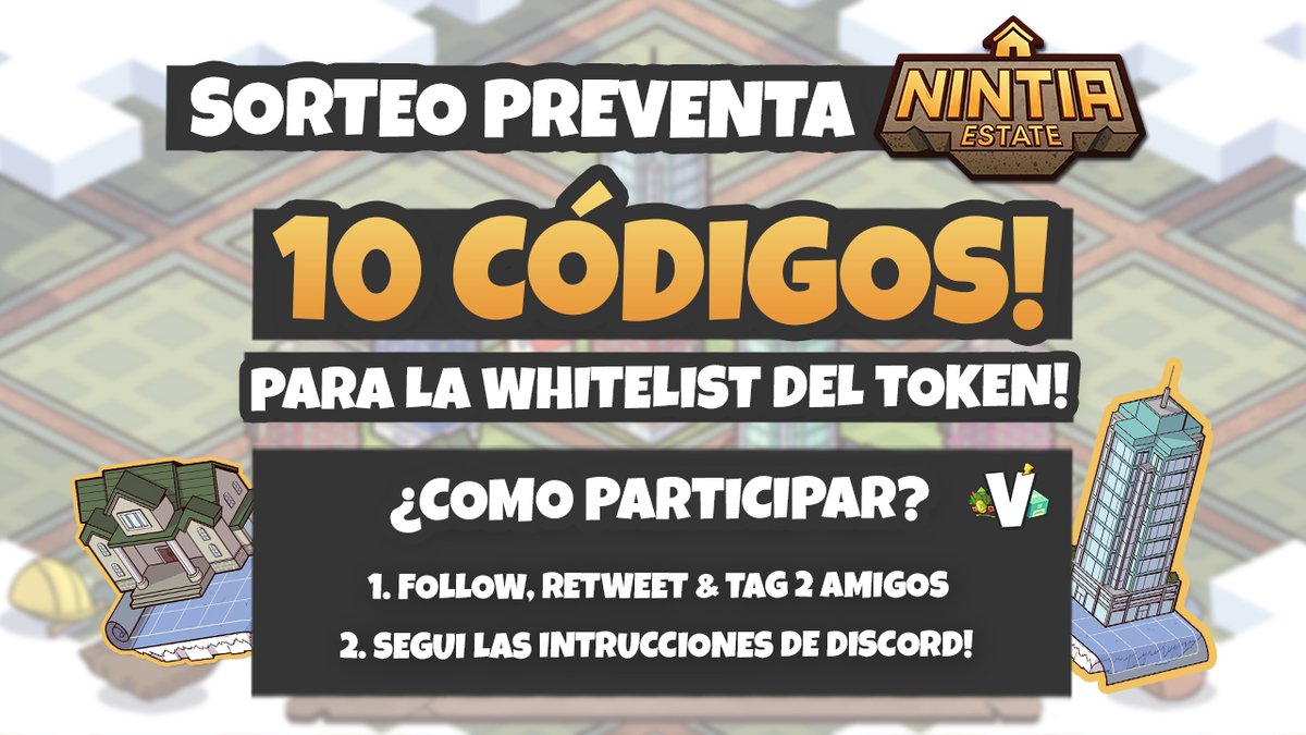 📢 ULTIMO DIA DEL SORTEO POR 10 WHITELISTS DEL TOKEN DE NINTIA ESTATE 📢

Sin luz y medio incomunicado les digo, Hay 10 codigos sorteandose de <a href="/NintiaEstate/">Nintia Estate</a>!

COMO PARTICIPAR ▼

1) RETWEET y Tag 2 amigos

2) Instrucciones▼
discord.com/channels/89408…
discord
discord.gg/CDu6pApdS7