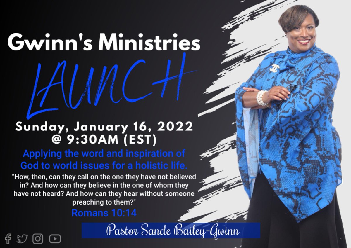 GwinnsM's tweet photo. We are Excited to announce that Pastor Sande Bailey - Gwinn &amp; Macon Gwinn will be LAUNCHING their ministry "Gwinn's Ministries" THIS Sunday, January 16, 2022 @ 9:30am (EST). 

#GwinnsMinistries https://t.co/DLVkFgW6Rp
