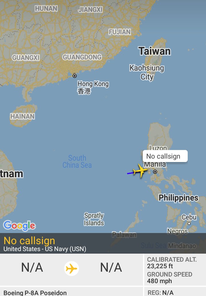 Oceanworldfree's tweet photo. ๐บ๐ฒUSN #AE67CB
#LuzonIsland's W. coast
#SubicBay
#SouthChinaSea
Boeing P-8A Poseidon https://t.co/DEDkl0x9W8