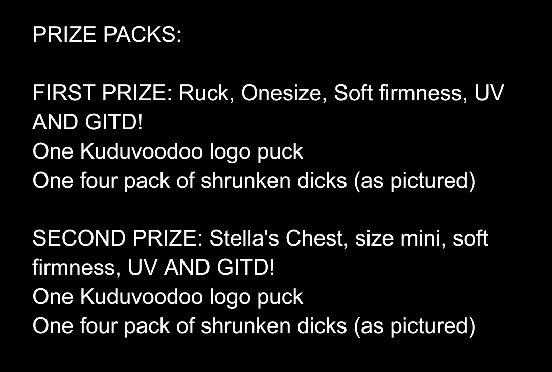 Kudu_Voodoo's tweet photo. Alright y'all ITS GIVEAWAY TIME!! Rules and info below! Winners will be chosen Monday at 9PM CST! Like and retweet to enter! Must be following us to win! 🤩❤️ Thank you for 18k followers!!!! 
#sextoy #giveaway #fetish #dildo #silicone #fantasydildo https://t.co/aNsIpVO7I0