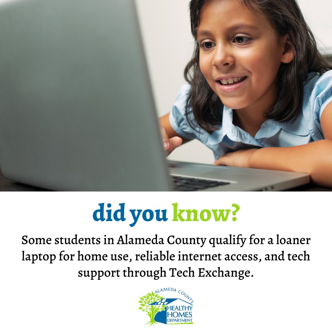 #DYK some students in Alameda County qualify for a loaner laptop for home use, reliable internet access & tech support through Tech Exchange?

Visit techexchange.org for more info.

#healthyhomes #digitaldivide #oaklandundivided #techexchange #student @techXorg #oakland