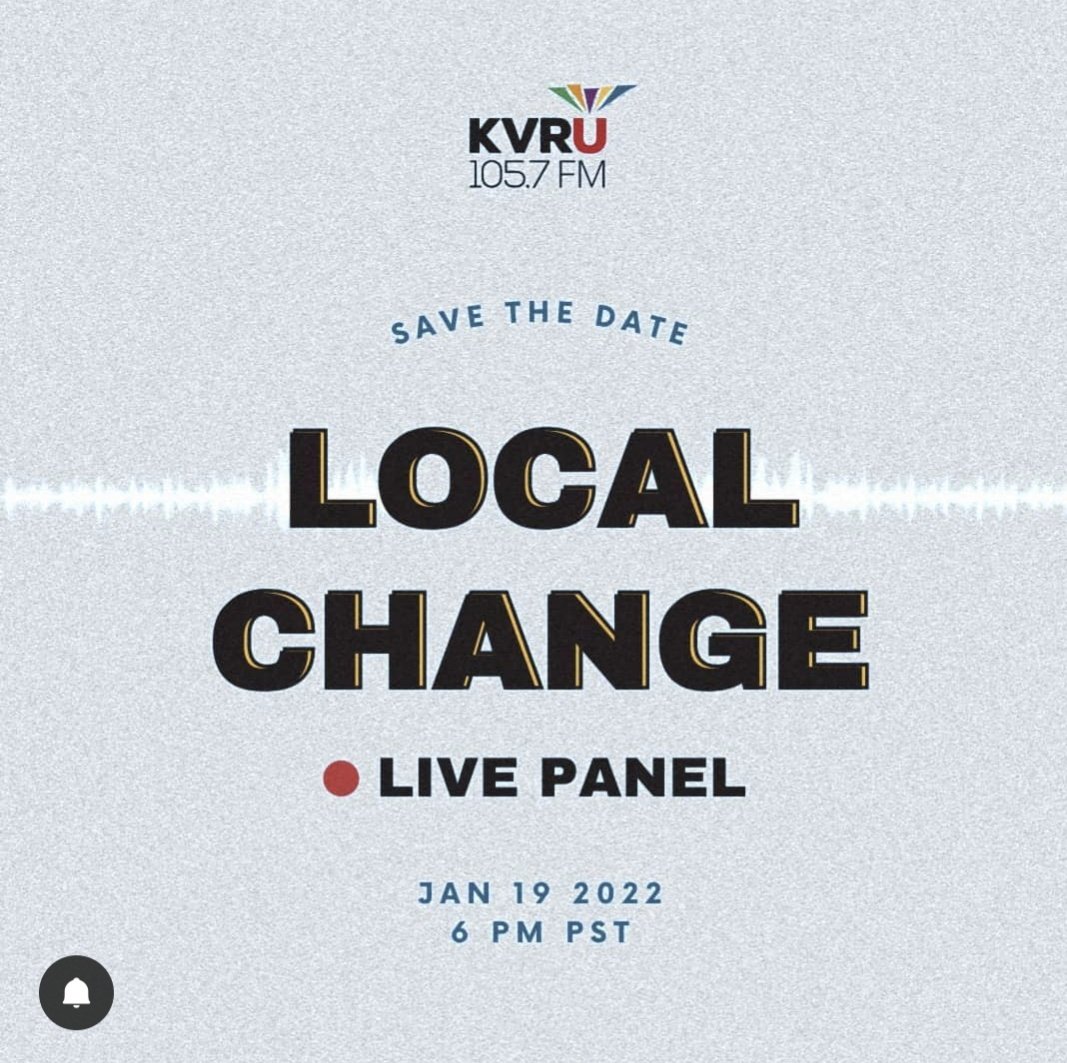 Save the date: January 19, 6-7PM PST! I'm co-hosting a panel with fellow news reporter Erin Howard and <a href="/kvru1057fm/">KVRU 105.7 FM Community Radio</a>  featuring three amazing organizers to talk about making local change in our communities. More info to come soon