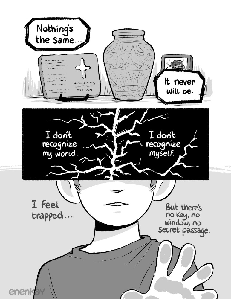 enenkay's tweet photo. the strange and isolating experience of trying to deal with loss and grief during a pandemic https://t.co/8jptq3yVZn