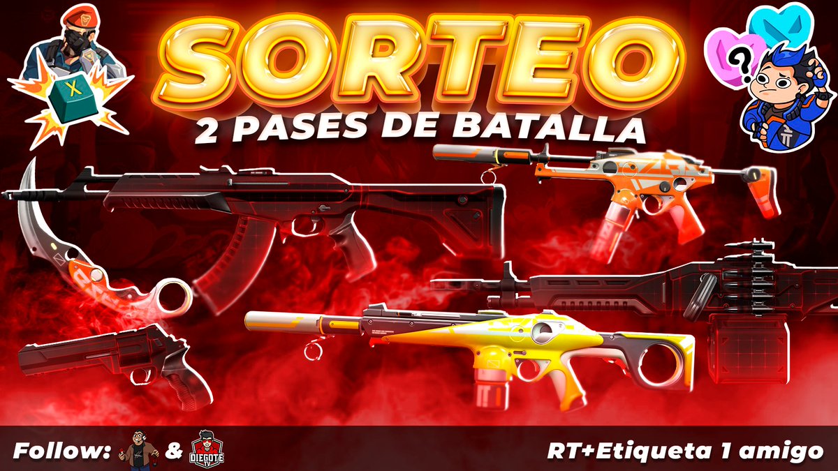 diegotetv's tweet photo. 🎁 SORTEO x2 PASES DE BATALLA VALORANT 🎁

🔍 REQUISITOS: 

🔹 Follow: https://t.co/Dp2Tpjt3Ez &amp; https://t.co/4CjI7aDszh 
🔶 RT + Etiqueta 1 amigo (Más amigos etiquetados = más oportunidades)

📆 El ganador se dara el 28/01 en Twitch 📅 
🍀 ¡SUERTE A TODOS! 🍀 https://t.co/oUkFKndWOd