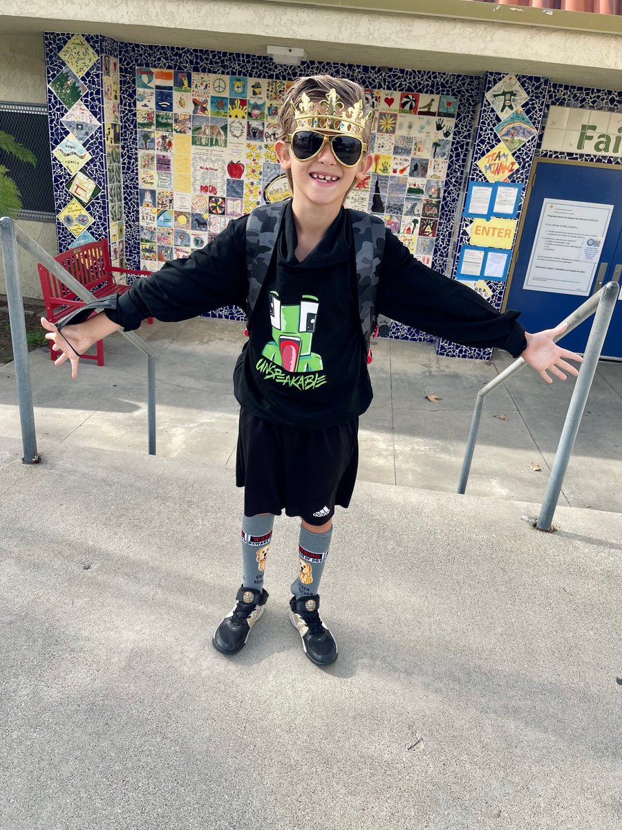On my birthday I got to pick out what I wanted to wear to school. I grabbed some pimp glasses, #UnspeakableMerch #Hurley backpack, #Adidas shorts, #Nike shoes and some socks that have a golden retriever on them.  I always love making an entrance. #BRADYBURCH #BeingBRADY