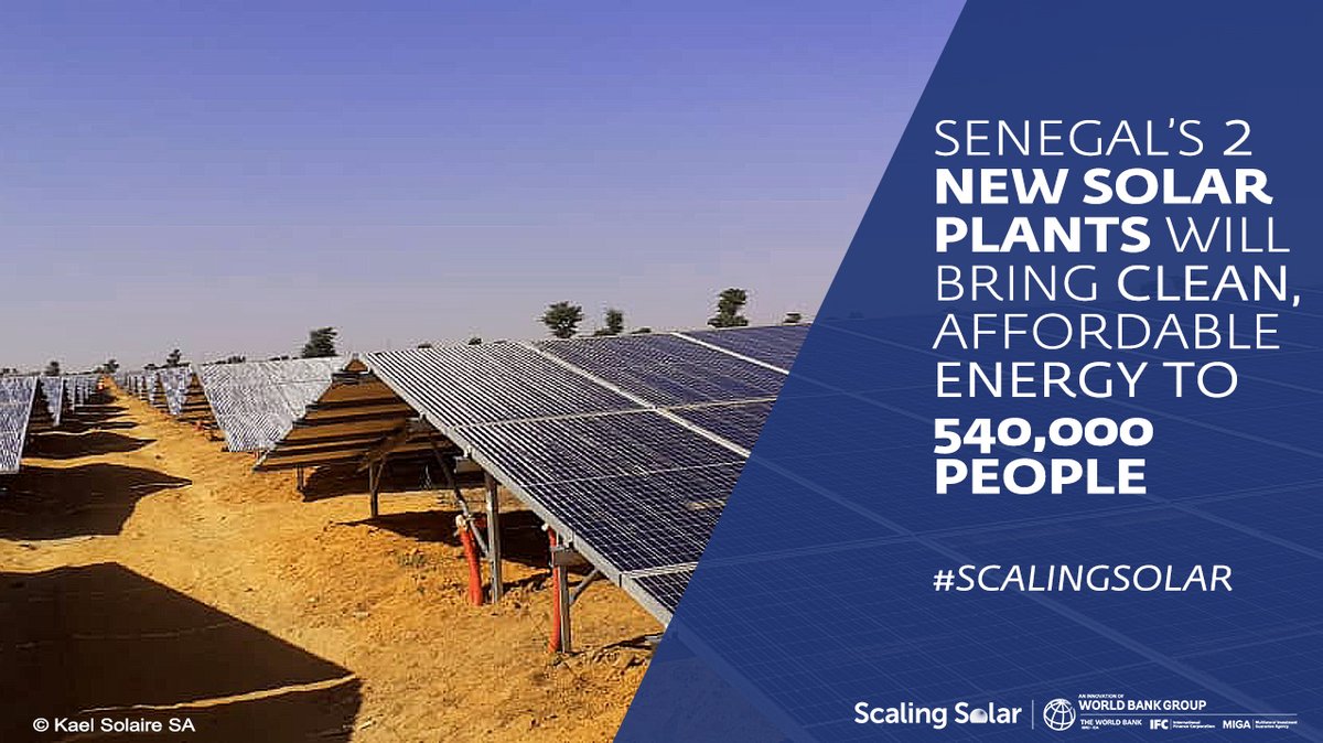 WBG_Energy's tweet photo. #Senegal will add more clean energy to its national grid thanks to the recently opened Kael and Kahone renewable energy plants. Developed under the @WorldBank Group’s #ScalingSolar program, the plants will bring clean power to 540,000 people: https://t.co/beUqZCMFSC https://t.co/1JRsIxvKIr