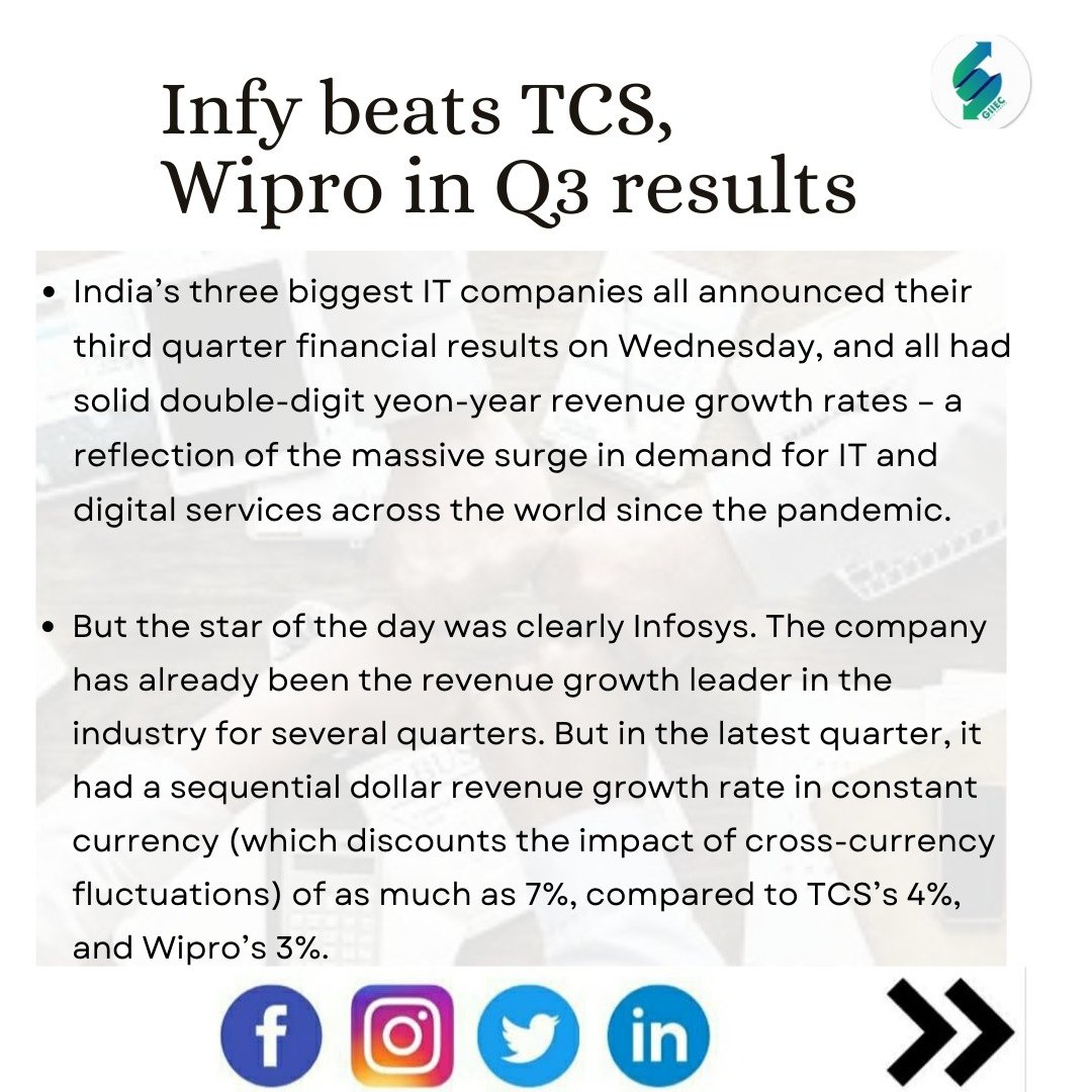 tbifhbtu's tweet photo. Highlights of the week!
.
.
.
Infy beats TCS,Wipro in Q3 results.

Edtech startup lead school becomes india's latest unicorn,now valued at $1.1 billion.

Rolls-Royce records highest ever sales in its 117-year history.

#startup #entrepreneurship #ecellhbtu #hbtu https://t.co/xxmZ3g4nrX