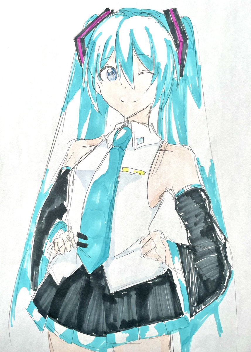 初音ミク 「この絵売りたかったワ∧( 'Θ' )∧
※A4サイズの普通紙に描いてるので… 」|抹茶ぷりん。のイラスト