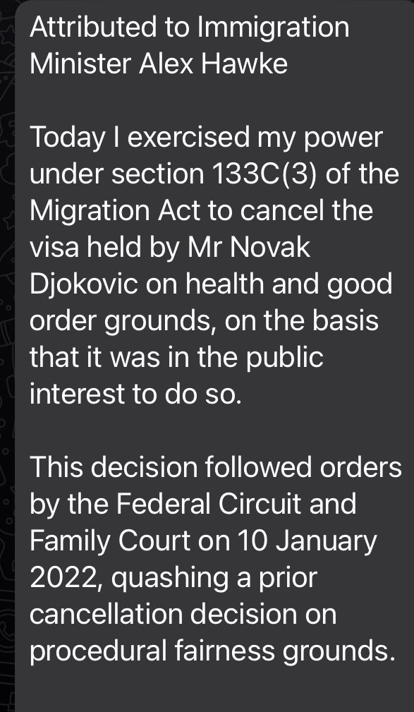 samanthamaiden's tweet photo. Djokovic visa cancelled @newscomauHQ https://t.co/rQXgksyGEb