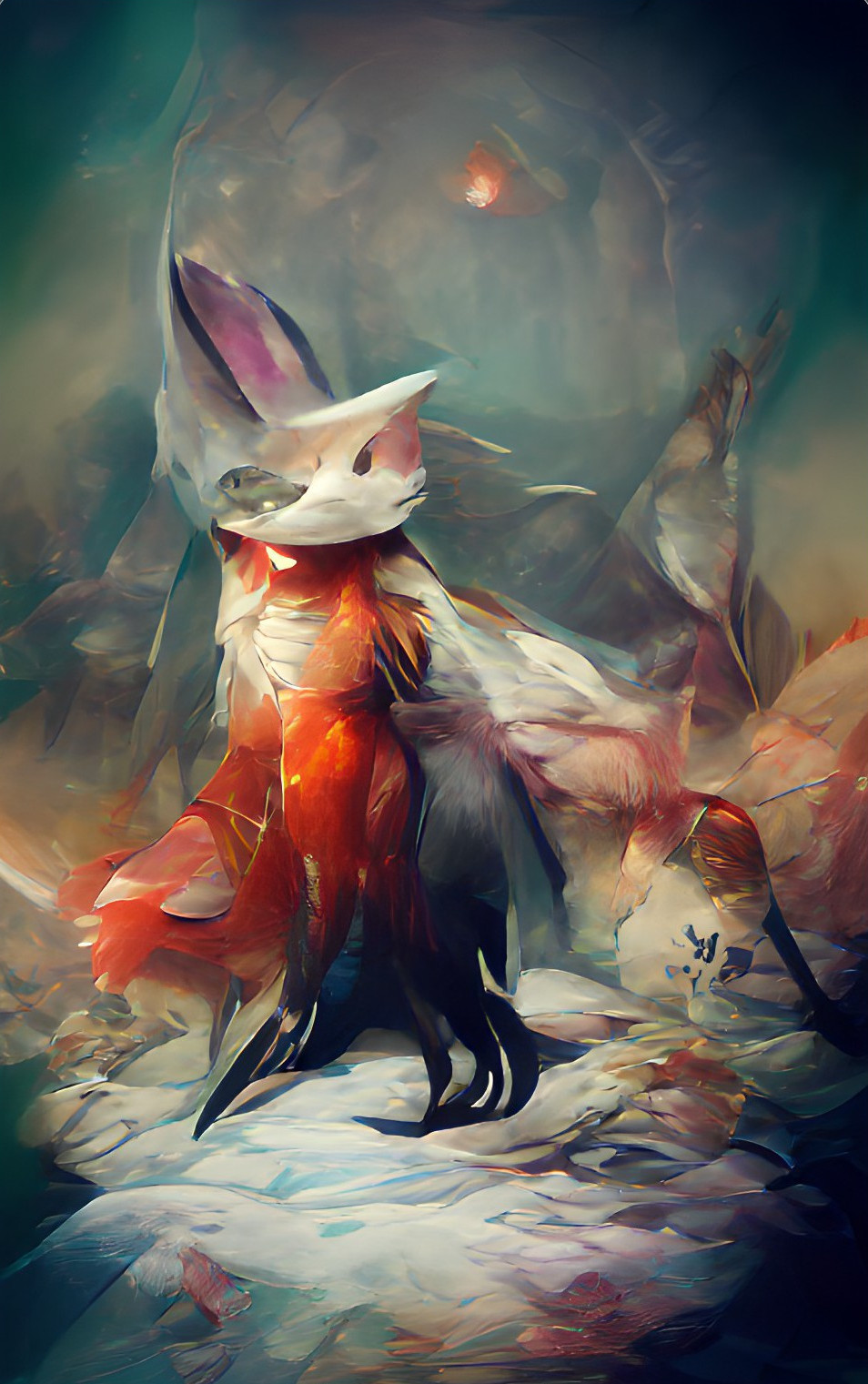 水待コト うさきつねプロジェクト 一部で話題になっている Dream By Womboと言う お題とアートスタイルを決めたらaiがイラストを作ってくれるアプリで とあるお題でダークファンタジーな絵を描いてもらいました さて お題はなんでしょう それにしても