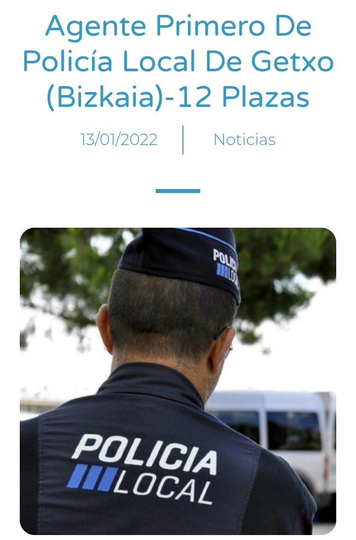 academiaPLocal's tweet photo. PLAZAS DE AGENTE
➡️Ayuntamiento: Getxo (Bizkaia)
➡️Nº plazas: 12👮🏻‍♀️👮
➡️Turno: promoción interna
📄 BOE nº 11 del 13/01/22
@academiaPLocal https://t.co/g3Cb9ajeSx