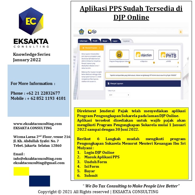 EksaktaC's tweet photo. Aplikasi Program Pengungkapan Sukarela (PPS) Sudah tersedia di Laman DJP Online

#Programpengungkapansukarela 
#Amnestijilid2 
#konsultanpajak 
#pahampajak https://t.co/wgvbFoFyu8