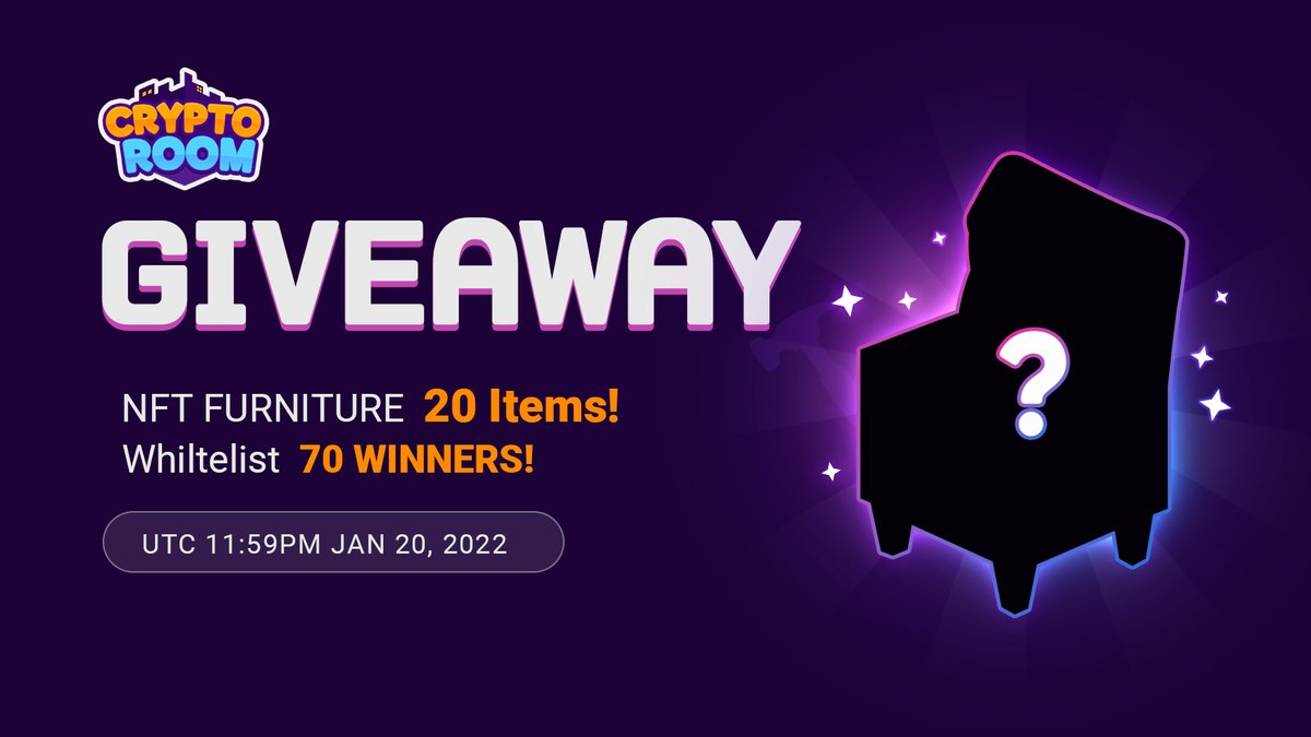 CryptoRoom_Info's tweet photo. ❗❗ATTENTION! CRYPTO ROOM AIRDROP IS LIVE NOW❗❗
🔸Time: Jan 14 - 20, 2022
🔸Reward:
      -  Random NFT Furniture: 20 Winners
      -  Whitelist: 70 Winners
🔸Winner Announcement: Jan 21, 2022
🔹The reward distribution date will be announced soon.
👉https://t.co/ZLItL1BNXz👈 https://t.co/zV05CVt3EN
