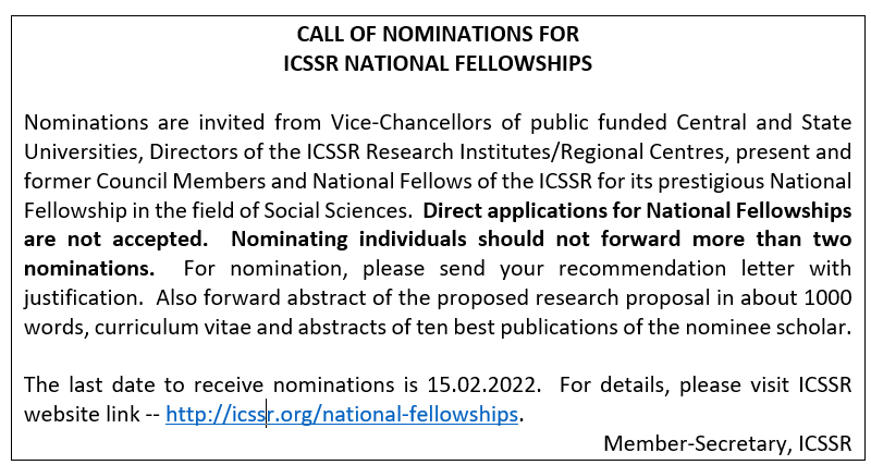 icssr's tweet photo. Call of Nominations for ICSSR National Fellowships
https://t.co/dx7OweYQnN
#socialsciences #India  #Fellowship #study #research https://t.co/IidrCfSGog