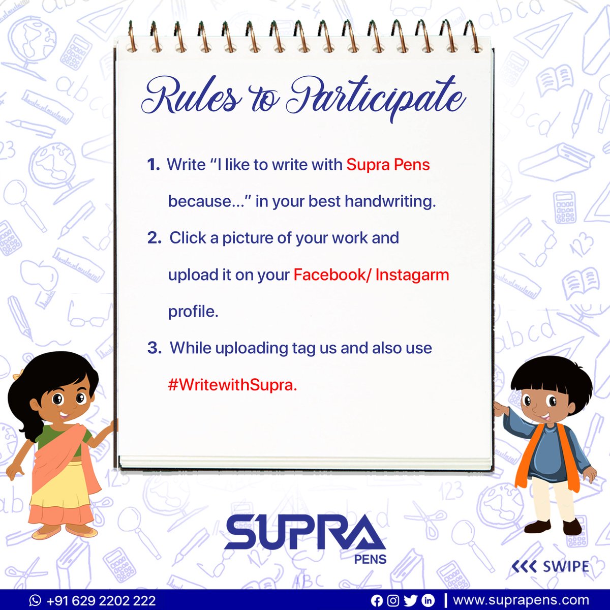 PensSupra's tweet photo. #WritewithSupraContest
Link for Facebook page - https://t.co/lmU6TPMluh
Link for Instagram page - https://t.co/jVzLBDiI3p
Link for LinkedIn page - https://t.co/ogmRxHIhHf
Read the post below for more information!!
#WritewithSupra #WriteToTell #SupraPens https://t.co/kTG8K360yZ