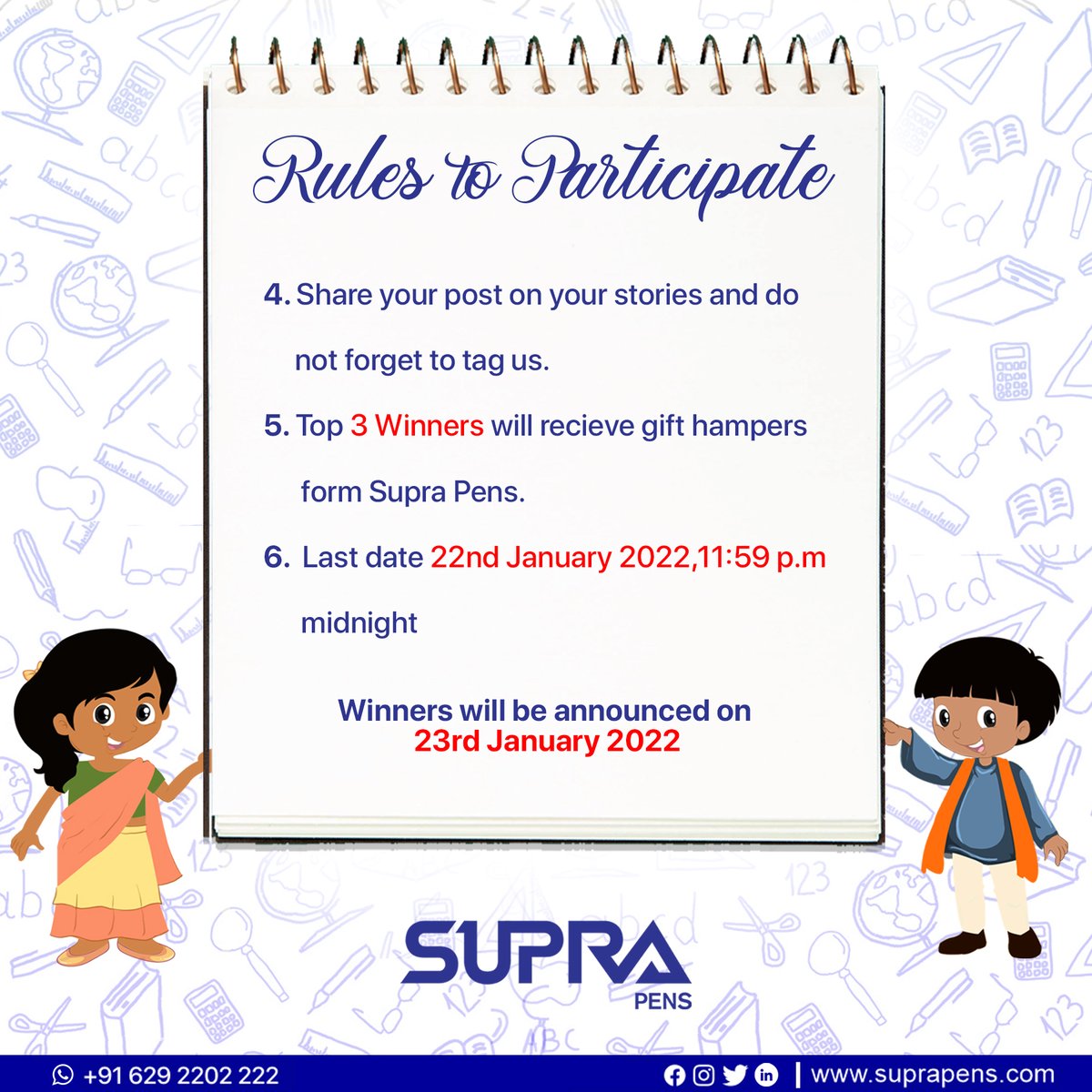 PensSupra's tweet photo. #WritewithSupraContest
Link for Facebook page - https://t.co/lmU6TPMluh
Link for Instagram page - https://t.co/jVzLBDiI3p
Link for LinkedIn page - https://t.co/ogmRxHIhHf
Read the post below for more information!!
#WritewithSupra #WriteToTell #SupraPens https://t.co/kTG8K360yZ