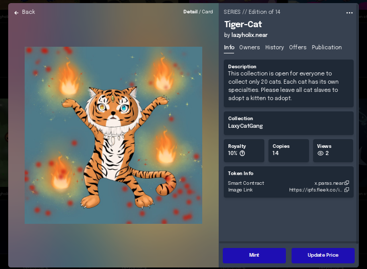 Nft_Psycho's tweet photo. See digital card collectibles and creations from lazyholix.near. This collection is open for everyone to collect only 20 cats.
Wellcome to CatGang
https://t.co/sOQ6PZd3FY
#ThaiNFT #NFTTHAILAND #NFTthai #NFTCommunity #NFTcollection  #nftart #nftcollector #pearlgrayNFT #PARASnft https://t.co/tz0JcbEN4x