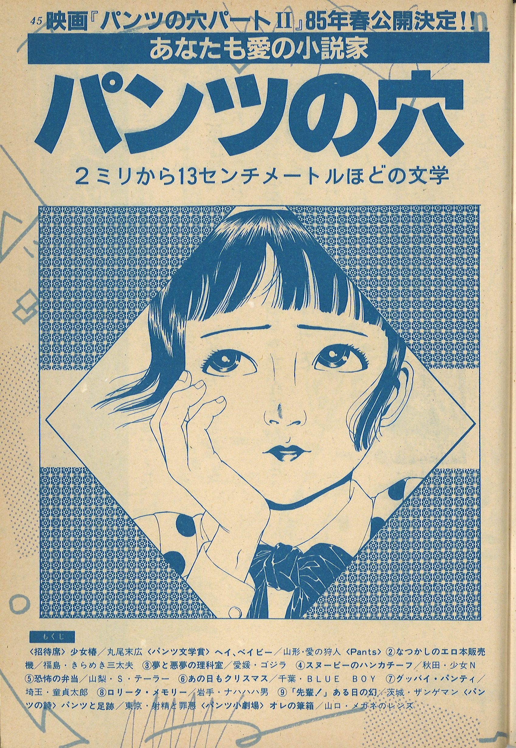 裏庭映画保存会 倉庫から出てきたbomb を調べてた 84年12月号の人気コーナー パンツの穴 はカバーストーリーに丸尾末広 氏が招かれて少女椿のヒロイン みどりのイラストを描きおろし 思春期の煩悩と妄想と性にまつわる悲喜こもごもの個人投稿を扱う