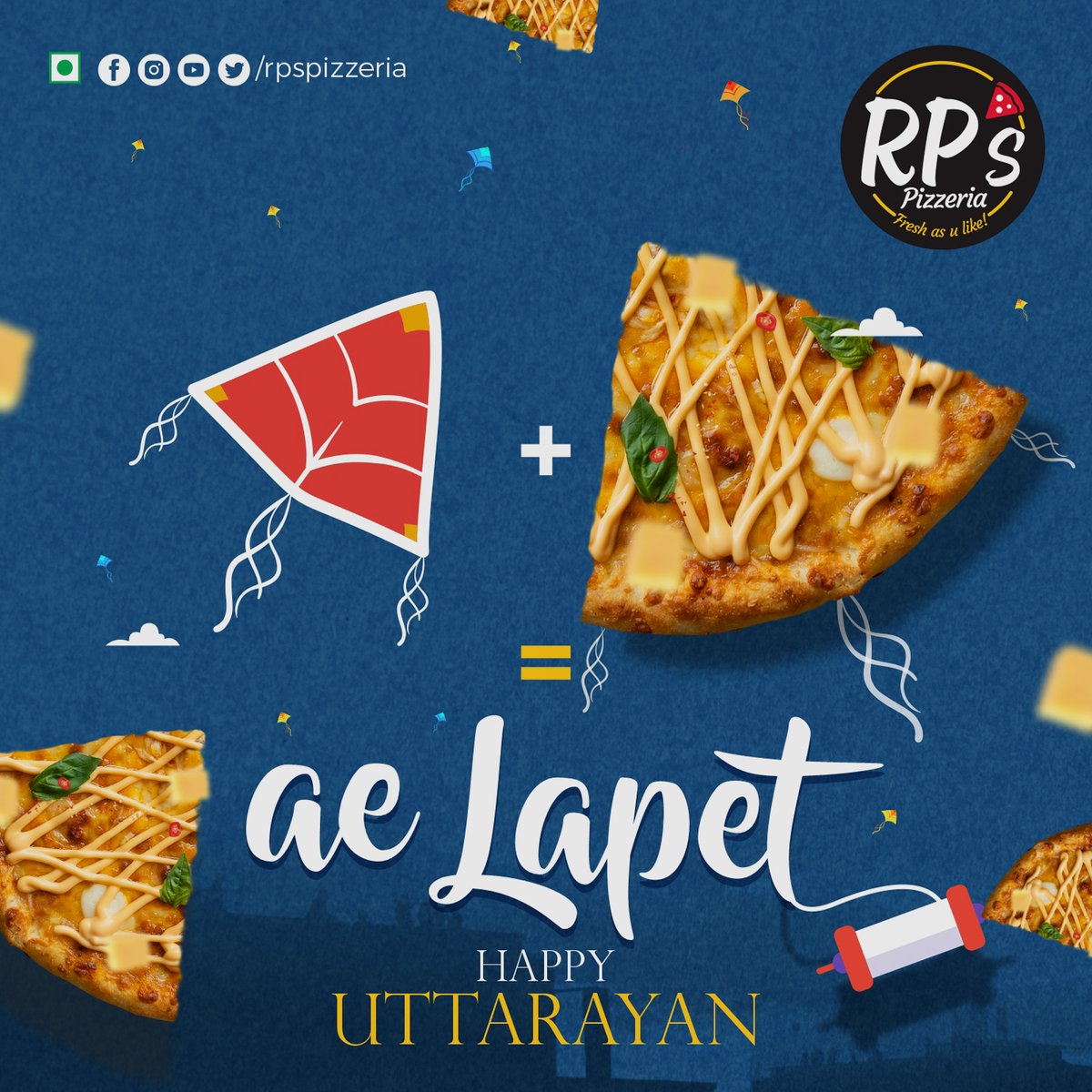 RPsPizzeria's tweet photo. Enhance the excitement of Uttarayan by relishing the taste of your favorite pizzas. Have a happy and safe Uttarayan! #HappyUttarayan #uttarayan2022 #makarsankranti2022 https://t.co/00DgIDxmYy