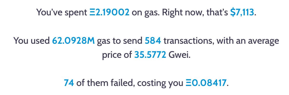 Wow , I never realised how much I've spent on gas. Thats huge. 
Waiting for gas to cool down to claim my $wtf
<a href="/feeswtf/">fees.wtf</a>