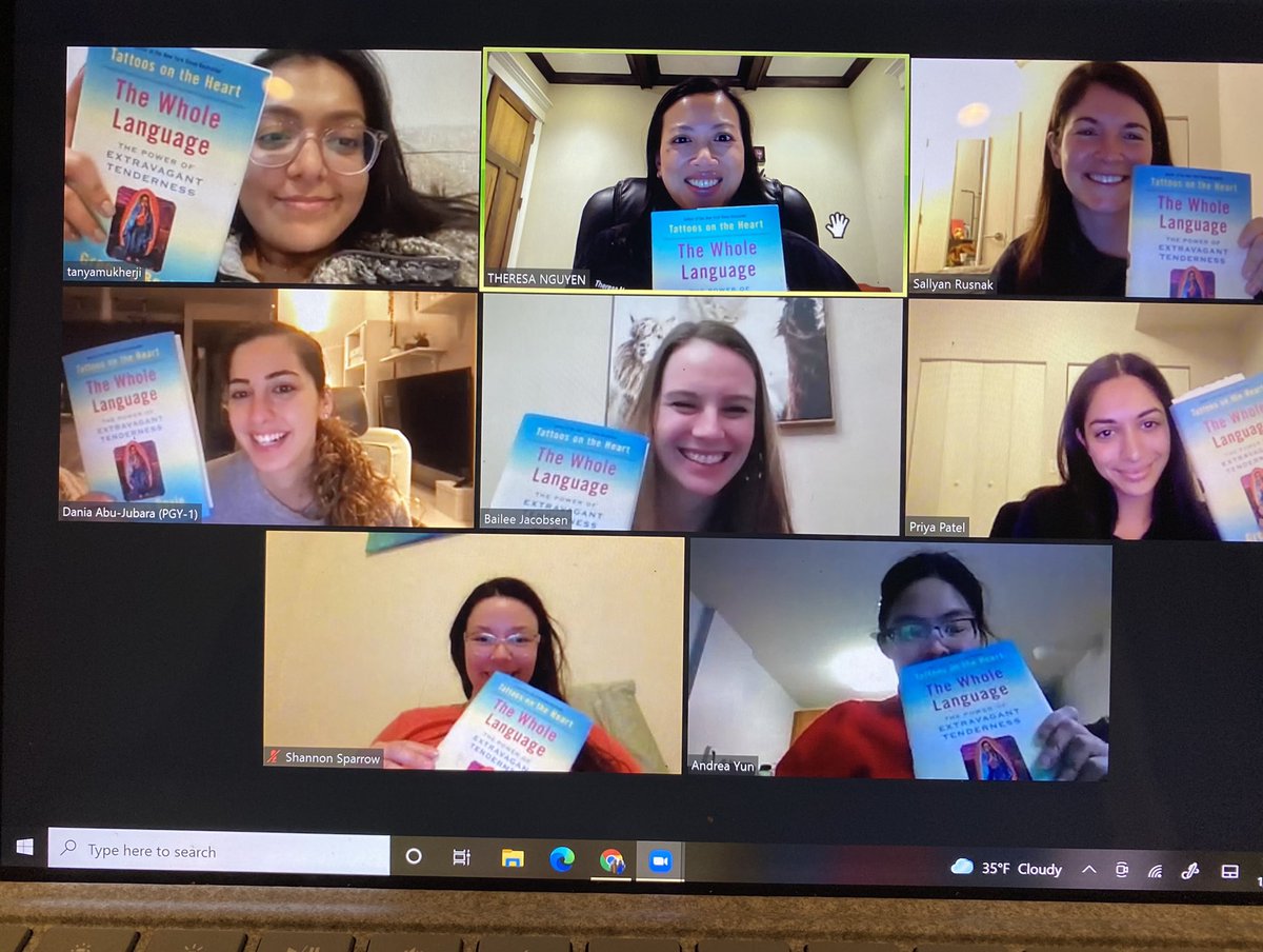 Great book club discussion from the <a href="/LoyolaEM/">LoyolaEM</a> residents who are doing the community and global health specialty track. Fr Greg Boyle is such an inspiration. Let’s all remember to serve up some #tenderoni every day and Support <a href="/HomeboyInd/">Homeboy Industries</a>