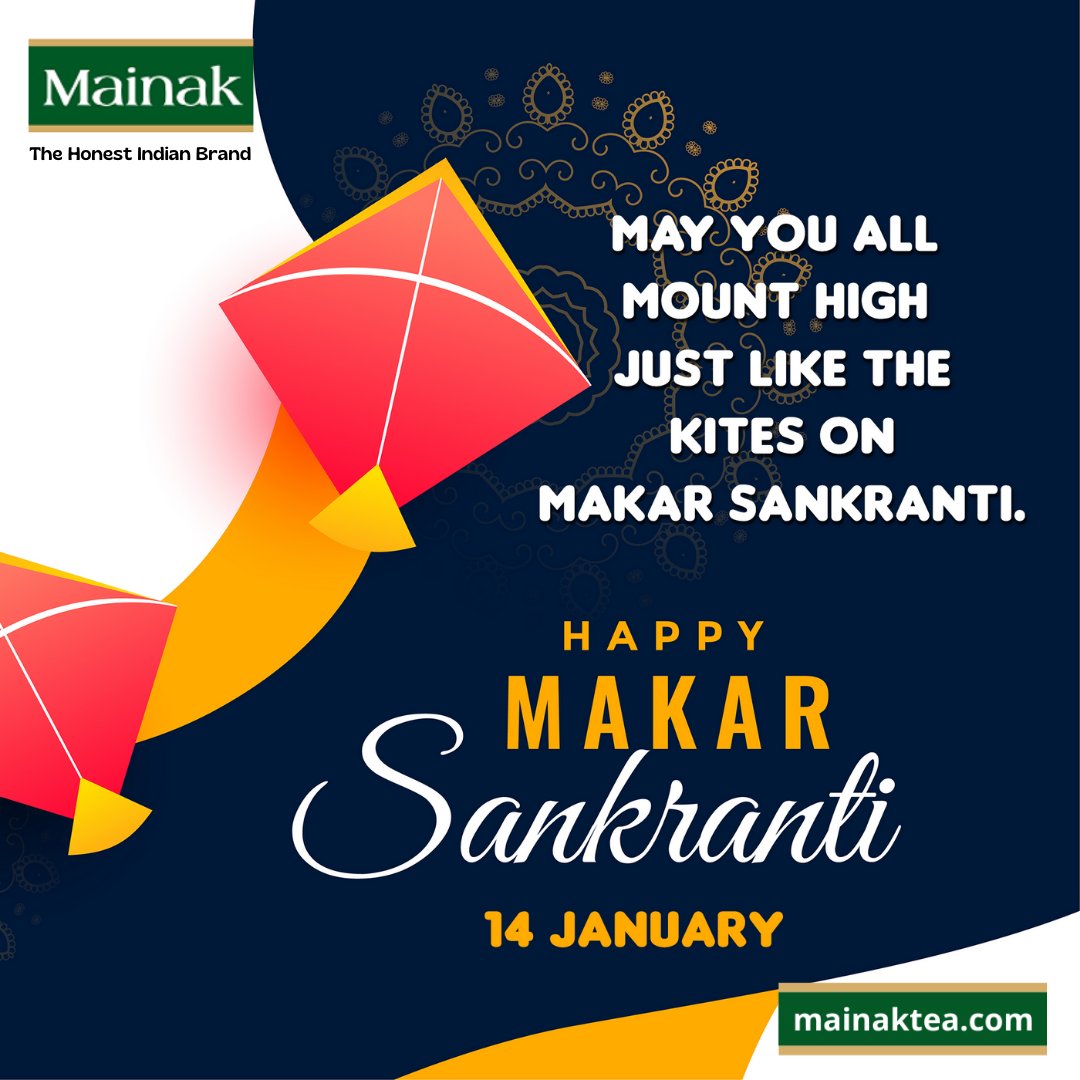 Mainak wishing you all a very happy and prosperous #makarsankranti2022. Let's fill the taste of peace,good health and happiness to your life with #mainaktea on this makar Sankranti.
.
Flipkart-flipkart.com/food-products/…
.
#Mainak #happymakarsankranti #sankrantivibes #indianfestivals