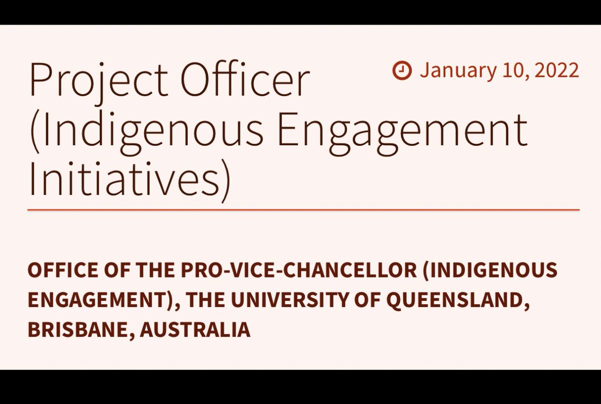#VACANCY - New role at UQ - HEW5, full-time or part-time, fixed- term through to 29 December 2023. See atsijobs.com.au/jobs/project-o… Applications close 20 January.
