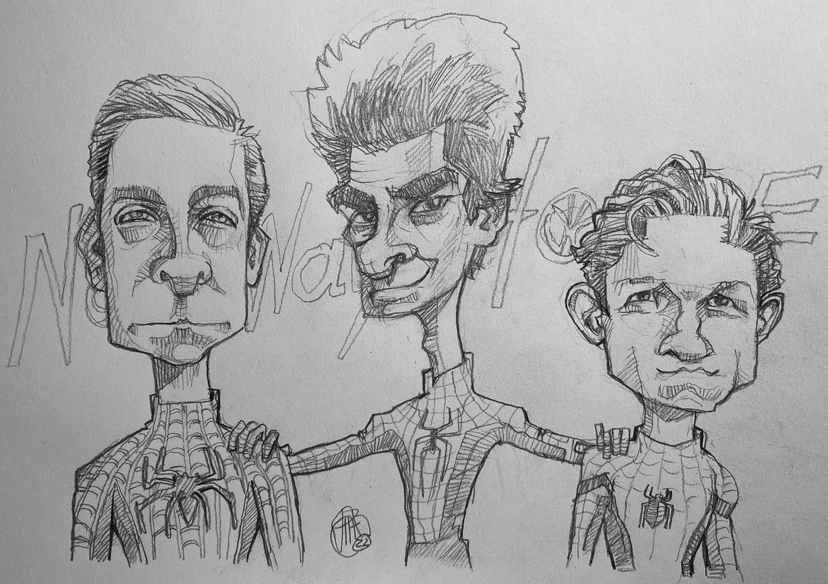 Mi #Caricatura del fantástico triunvirato de #spidermans <a href="/TobeyMaguire/">Tobey Maguire</a> <a href="/TomHolland1996/">Tom Holland</a> @itsagardfield @andrewrgardfield <a href="/MarvelStudios/">Marvel Studios</a> #SpiderManNowWayHome