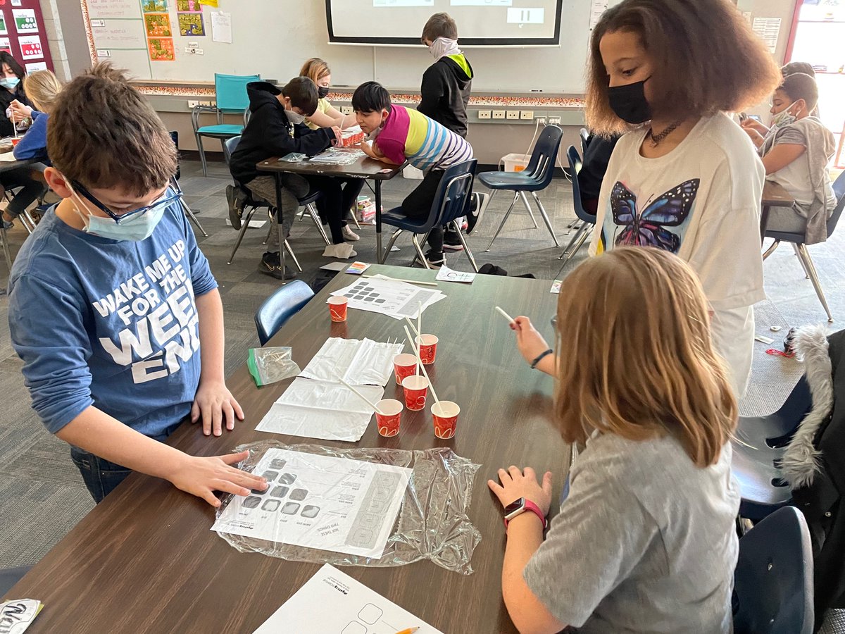 MissLansdon's tweet photo. Today students learned about chemical reactions with 
@MysterySci
 
We mixed substances and watched them fizz, bubble, clump, and become goop. Loved seeing this group so engaged! 
@RStar512 https://t.co/2eU2fEimPE