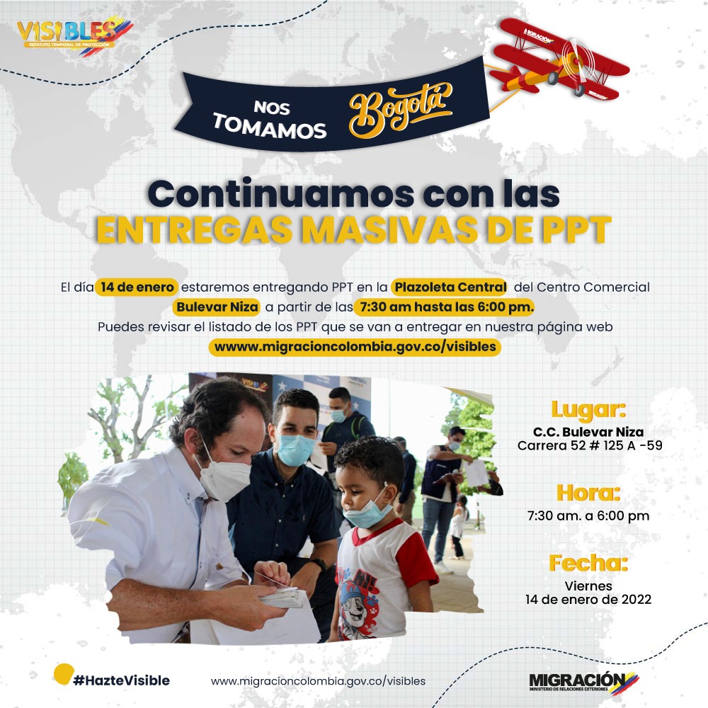 MigracionCol's tweet photo. #HOY estaremos entregando PPT en la Plazoleta Central del Centro Comercial Bulevar Niza.
Revisa el listado de los PPT que se van a entregar en nuestra página web.
👇🏻
https://t.co/GMXhfE2xH4 https://t.co/LWtNszoVny