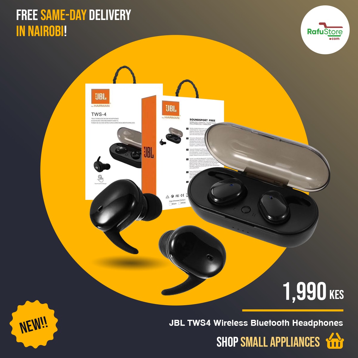 rafustore's tweet photo. JBL TWS 4 True Wireless, Enjoy the Freedom. No more wires between the twin headphones! You can give one of them to a loved one, and enjoy your favorite song together at ease. TWS4 lasts for 3 hours on a single charge. 

Order on https://t.co/80TvyX0vvc

#rafustore #rafubooks https://t.co/NU8EsBgXRs