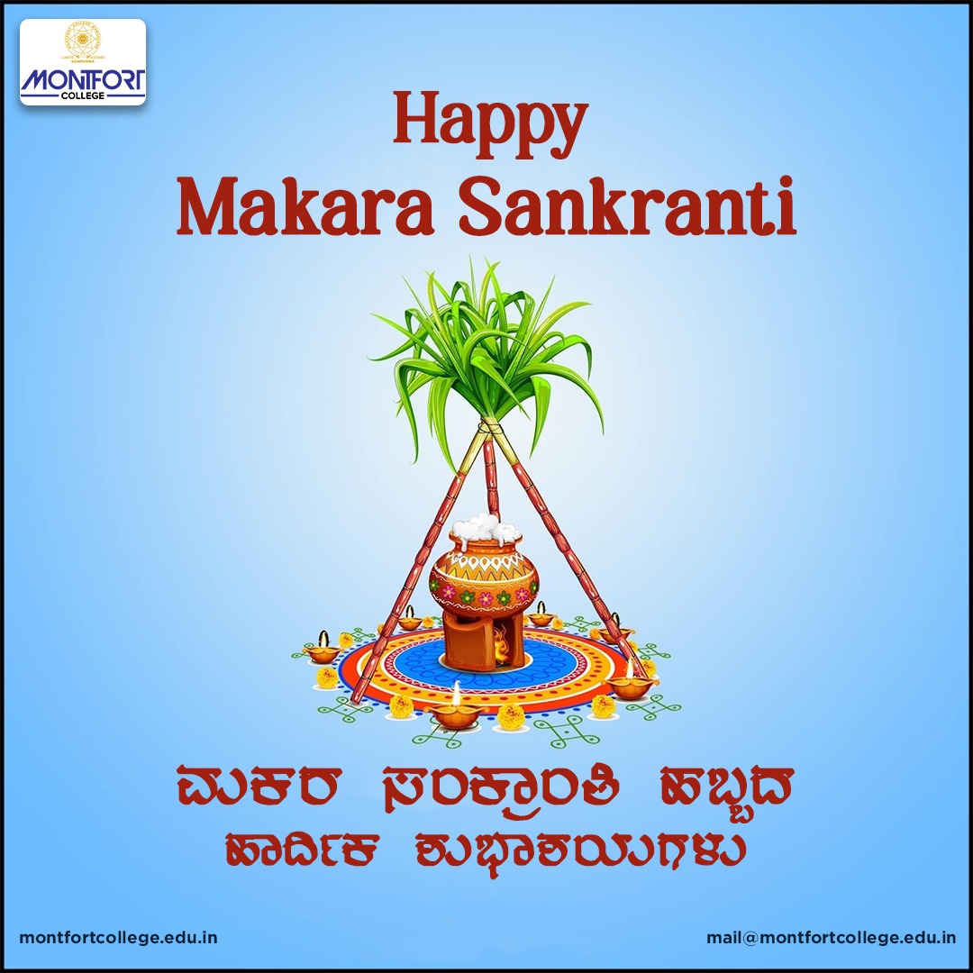 CollegeMontfort's tweet photo. May passion, happiness and success fill your life. Happy Makar Sankranti 
#makarsankranti #lohri
MONTFORT COLLEGE
(Affiliated to Bangaluru North University)
#184, Old Madras Road, Indiranagar, Bangalore -560038
Opposite to SWAMI VIVEKANANDA Metro Station.
Contact:-080-25283320 https://t.co/5Vg5iRu48C
