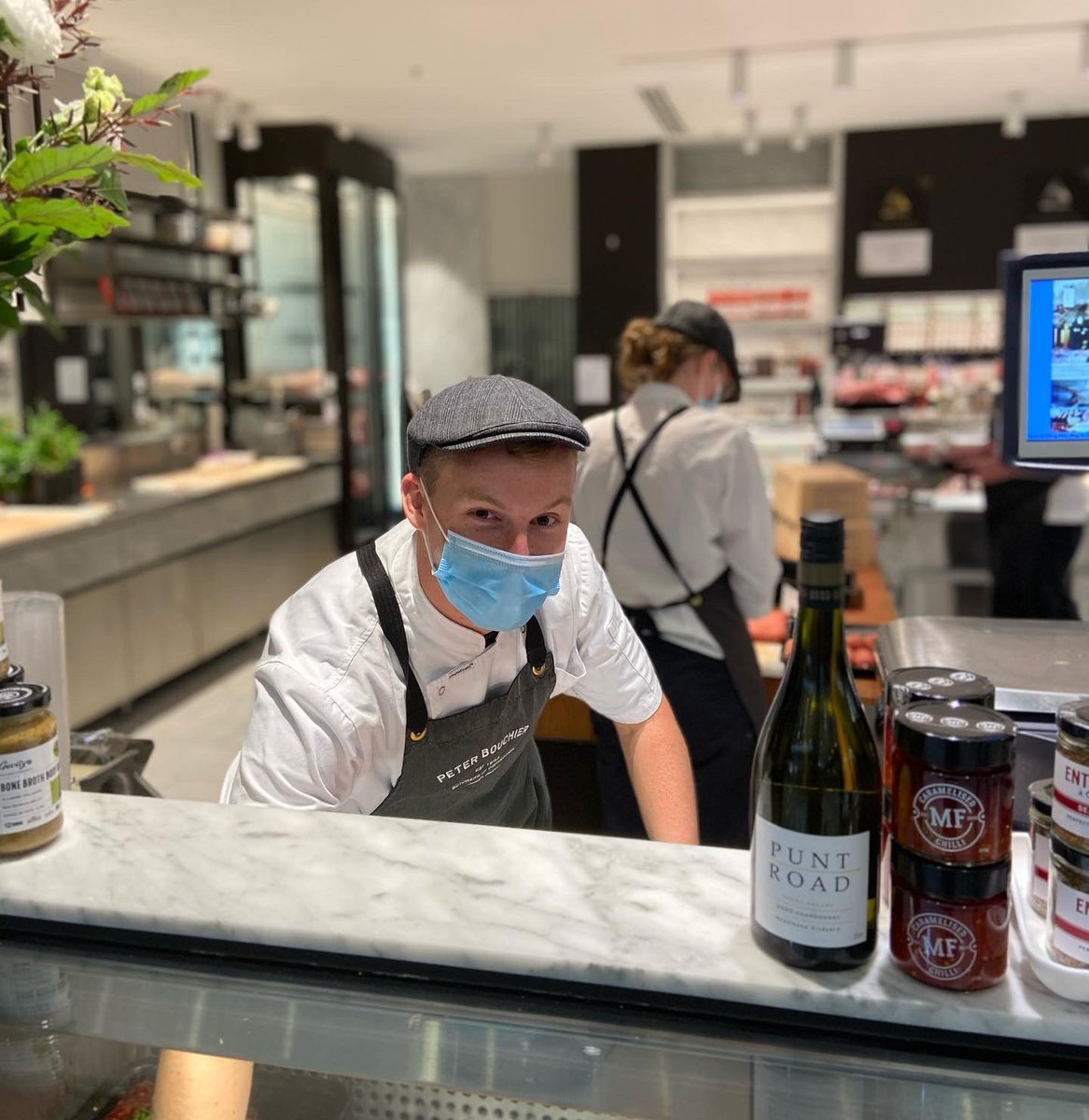 PeterBouchier's tweet photo. Plenty of smiles under these masks. We’re now back to our usual trading hours. We are here and happily serving you all your favourite PB products. #peterbouchier #retailbutcher #melbournefood #butchershop #hiddensmiles #smilingontheinside https://t.co/XSDoF2VflZ