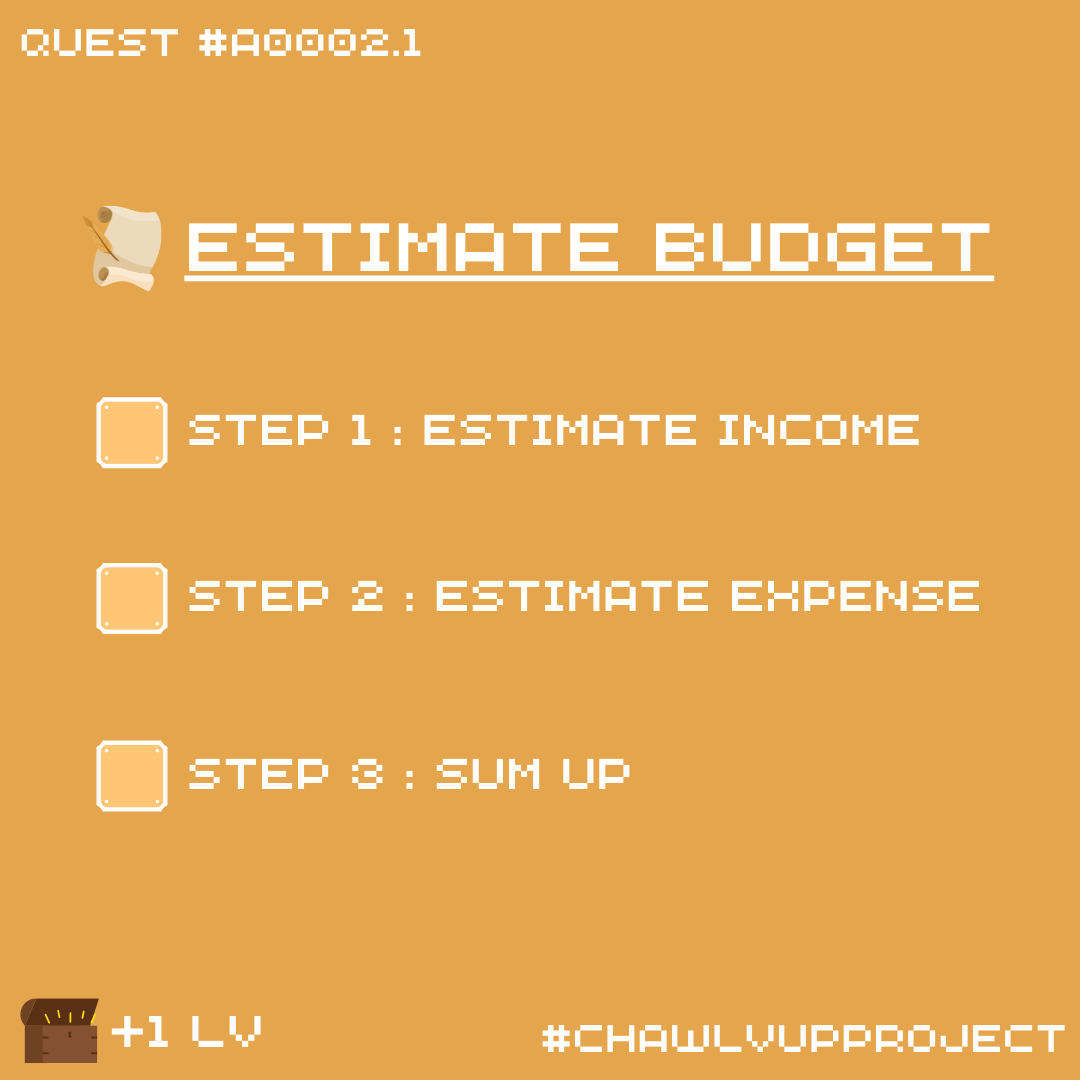 chawlvup's tweet photo. I just accept a new quest!!!!!

Quest#A0002.1
Estiamate budget
Reward : +1 LV

#CHAWLVUPPROJECT https://t.co/kxRI08knHV