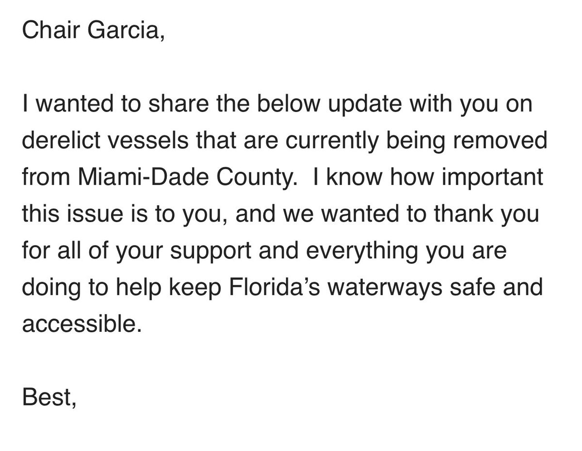 IleanaGarciaUSA's tweet photo. I’d like to thank @MyFWC constituents &amp; Senator Hutson 4 his work on 
derelict vessels, huge issue for our waterways in South Florida. Bill #SB606 #BoatingSafetyAct covers derelict vessels, owner title registration info, safety &amp; accountability #Miami @FLSenate #lovewhereyoulive https://t.co/fMEdV8P3h8
